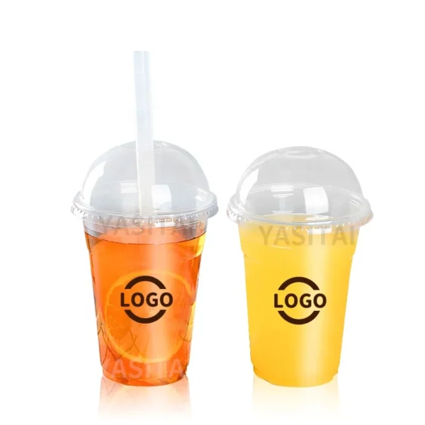 Custom LOGO Print Plastic cup with straw
